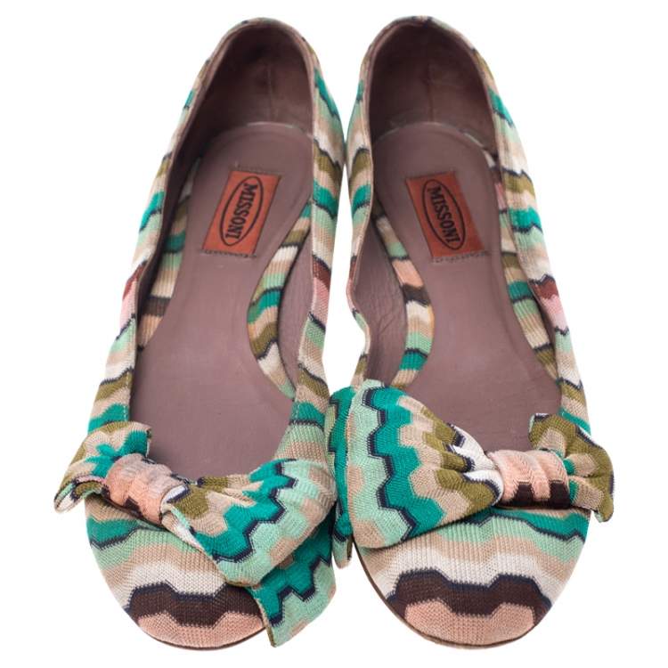 Pre Owned Missoni Multicolor Knitted Fabric Bow Ballet Flats Size 37
