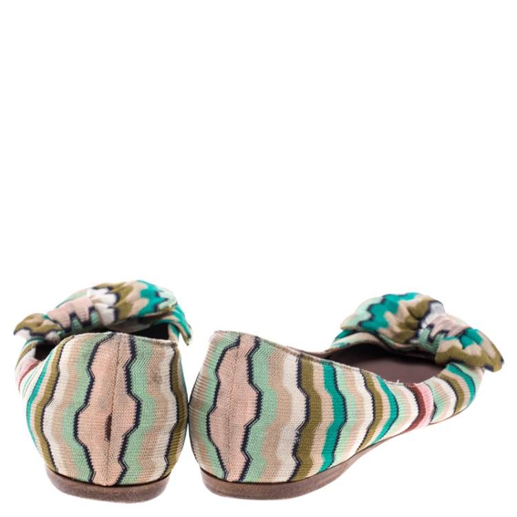Pre Owned Missoni Multicolor Knitted Fabric Bow Ballet Flats Size 37