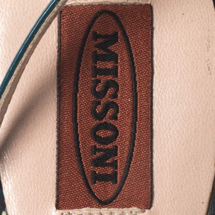 Pre Owned Missoni Green Leather Platform Ankle Strap Sandals Size 38