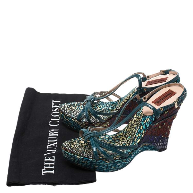 Pre Owned Missoni Green Leather Platform Ankle Strap Sandals Size 38