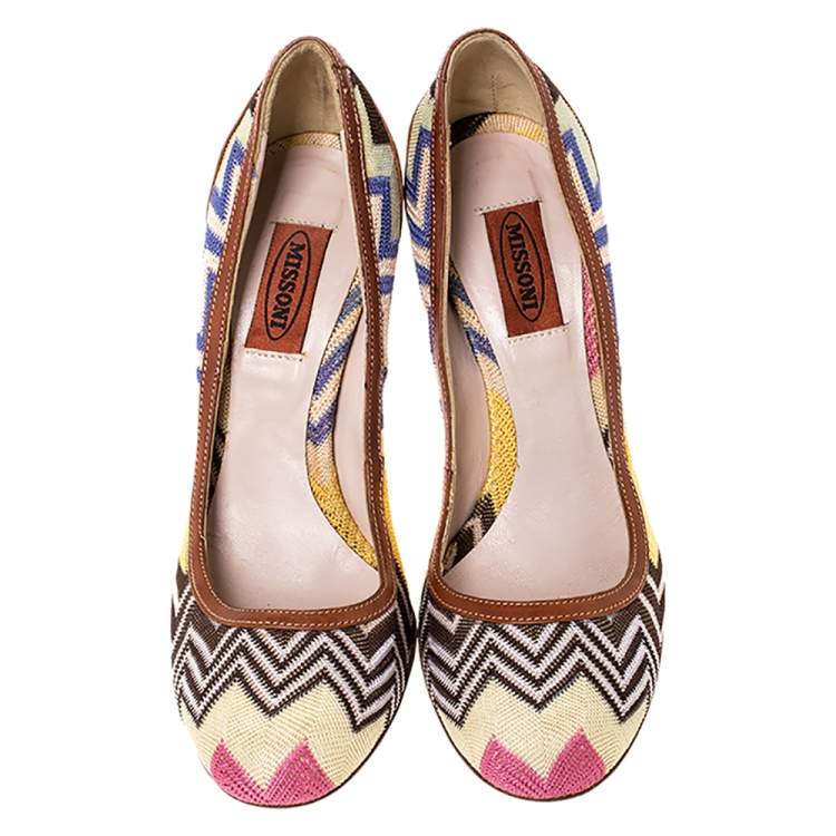 Pre Owned Missoni Multicolor Patterned Knit Fabric Pumps Size 38
