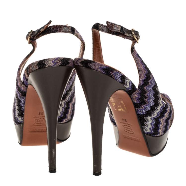 Pre Owned Missoni Multicolor Knit Fabric Platform Peep Toe Slingback Sandals Size 39