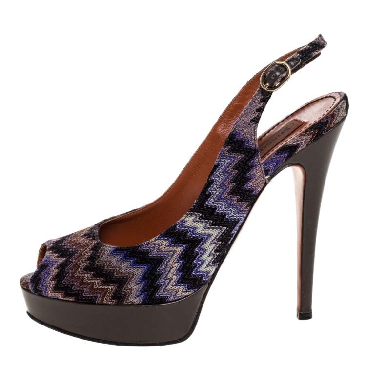 Pre Owned Missoni Multicolor Knit Fabric Platform Peep Toe Slingback Sandals Size 39