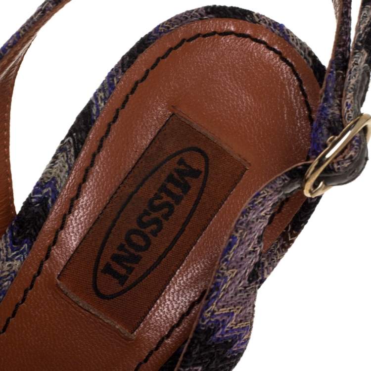 Pre Owned Missoni Multicolor Knit Fabric Platform Peep Toe Slingback Sandals Size 39