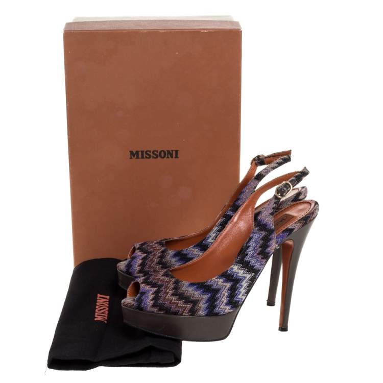 Pre Owned Missoni Multicolor Knit Fabric Platform Peep Toe Slingback Sandals Size 39