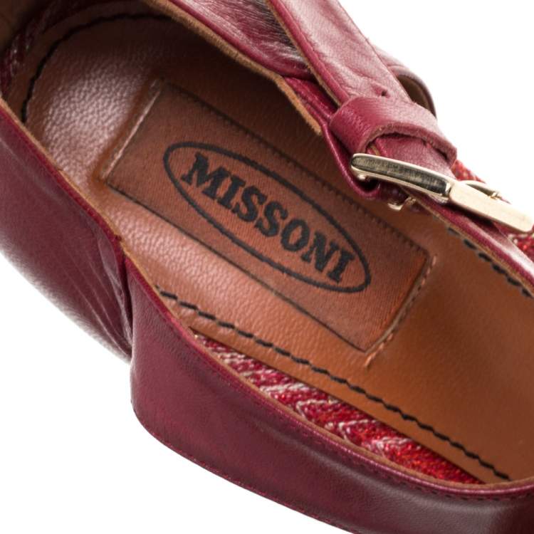 Pre Owned Missoni Maroon Leather And PVC Ankle Strap Platform Peep Toe Sandals Size 40