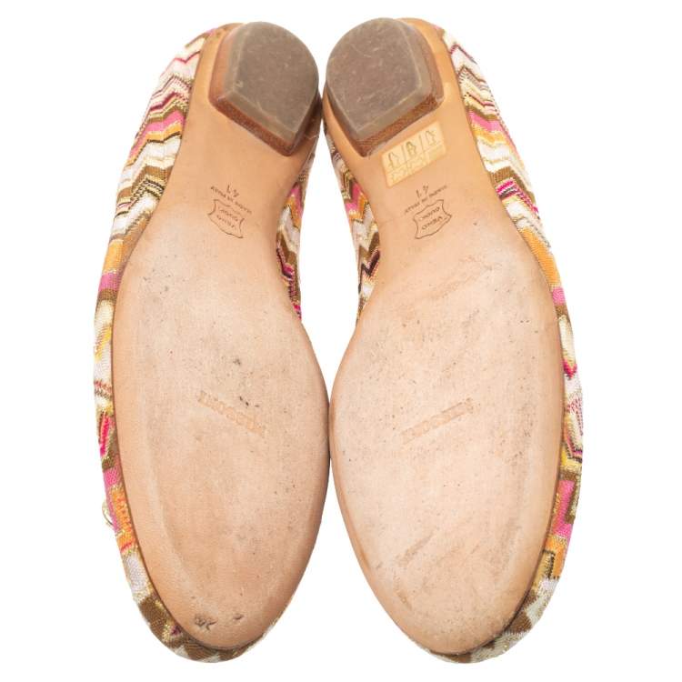Pre Owned Missoni Multicolor Canvas Bow Ballet Flats Size 41