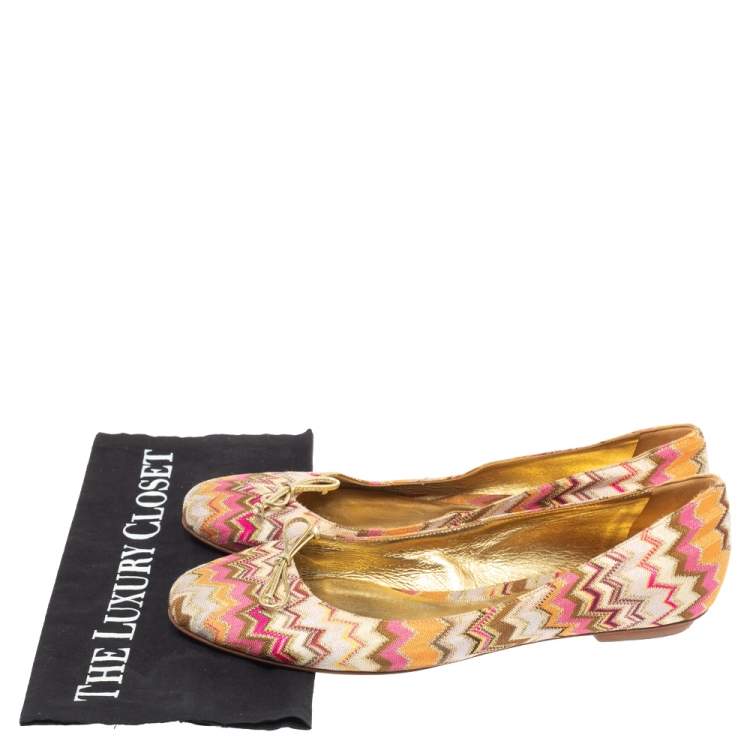 Pre Owned Missoni Multicolor Canvas Bow Ballet Flats Size 41