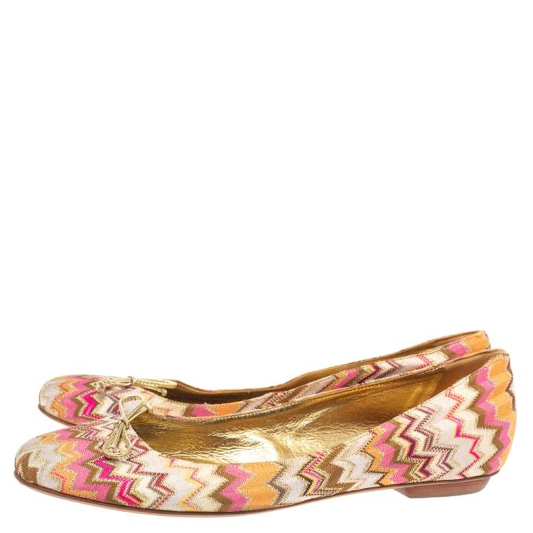 Pre Owned Missoni Multicolor Canvas Bow Ballet Flats Size 41