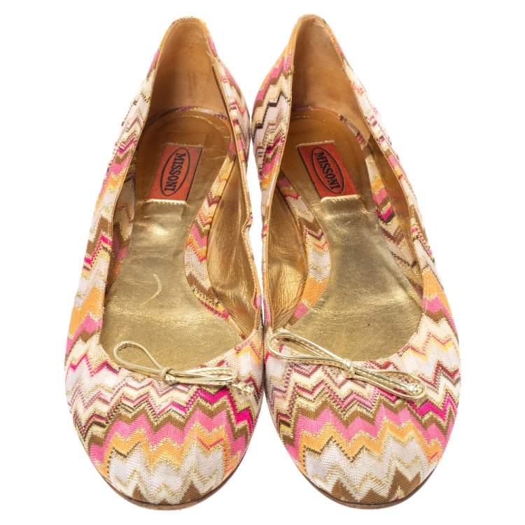Pre Owned Missoni Multicolor Canvas Bow Ballet Flats Size 41