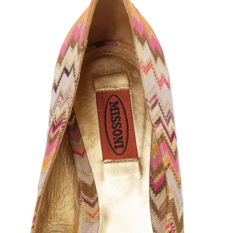 Pre Owned Missoni Multicolor Canvas Bow Ballet Flats Size 41