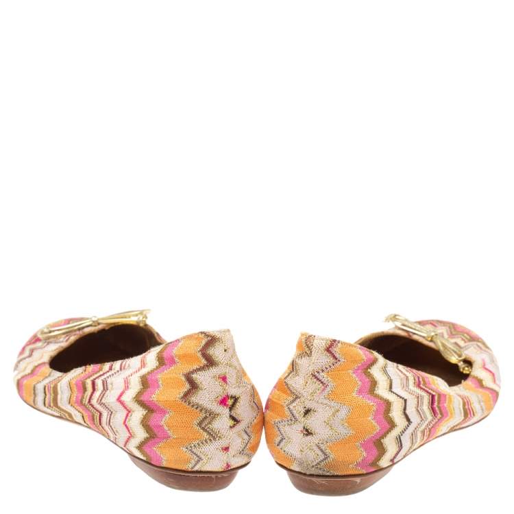Pre Owned Missoni Multicolor Canvas Bow Ballet Flats Size 41