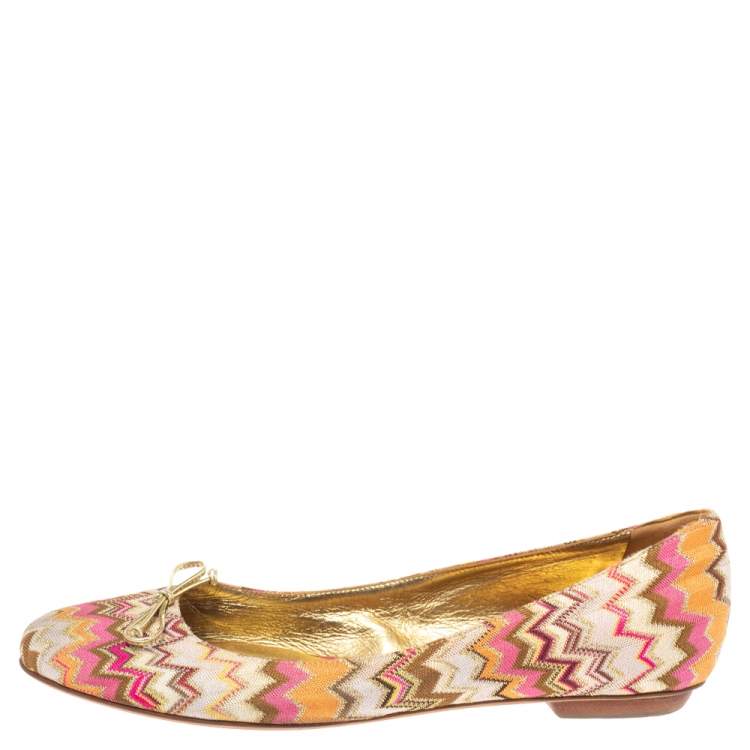 Pre Owned Missoni Multicolor Canvas Bow Ballet Flats Size 41