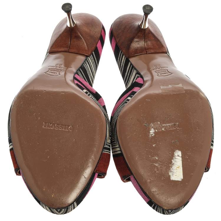 Pre Owned Missoni Multicolor Knit Fabric Open Toe Slip On Sandals Size 38