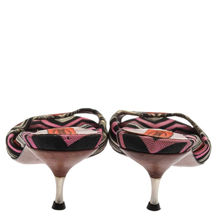 Pre Owned Missoni Multicolor Knit Fabric Open Toe Slip On Sandals Size 38