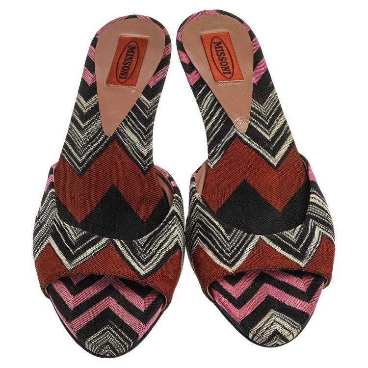 Pre Owned Missoni Multicolor Knit Fabric Open Toe Slip On Sandals Size 38