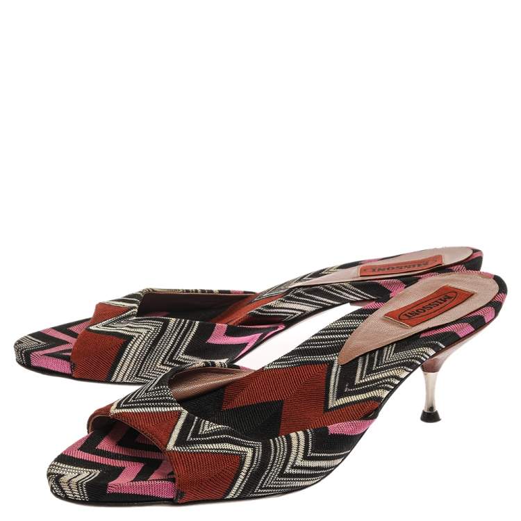 Pre Owned Missoni Multicolor Knit Fabric Open Toe Slip On Sandals Size 38