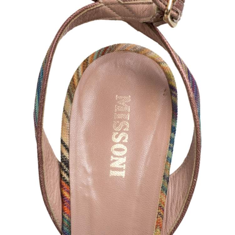 Pre Owned Missoni Multicolor Knit Fabric Knotted Bow Wedge Ankle Strap Sandals Size 39