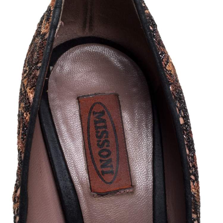 Pre Owned Missoni Black/Beige Lace and Suede Pointed Toe Platform Pumps Size 39