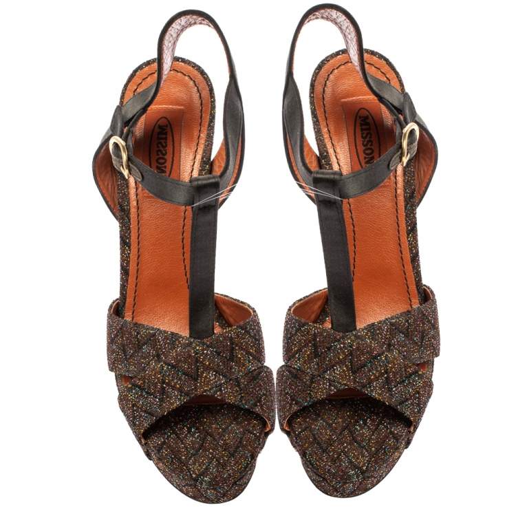 Pre Owned  Missoni Multicolor Zigzag Lurex And Satin  T Strap  Platform Sandals Size 38