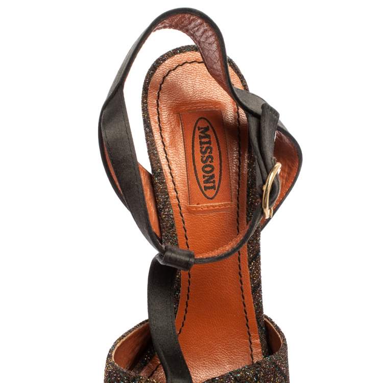 Pre Owned  Missoni Multicolor Zigzag Lurex And Satin  T Strap  Platform Sandals Size 38
