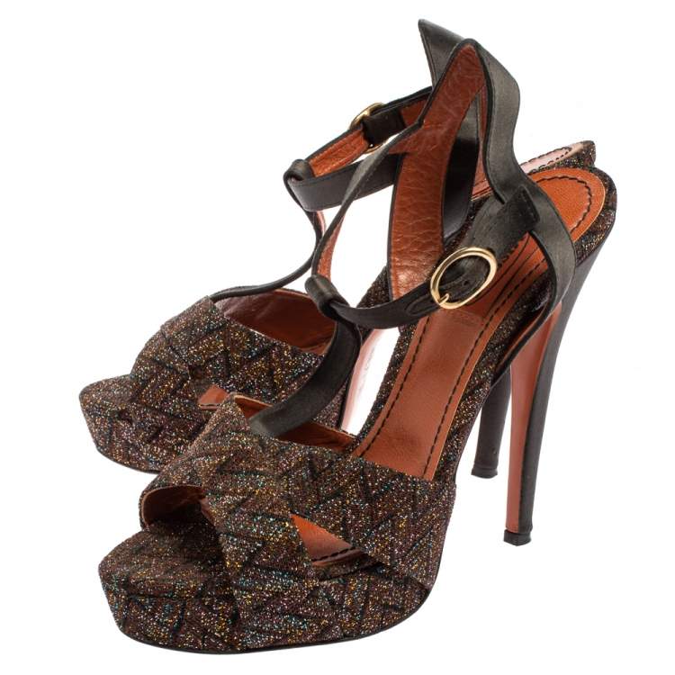 Pre Owned  Missoni Multicolor Zigzag Lurex And Satin  T Strap  Platform Sandals Size 38