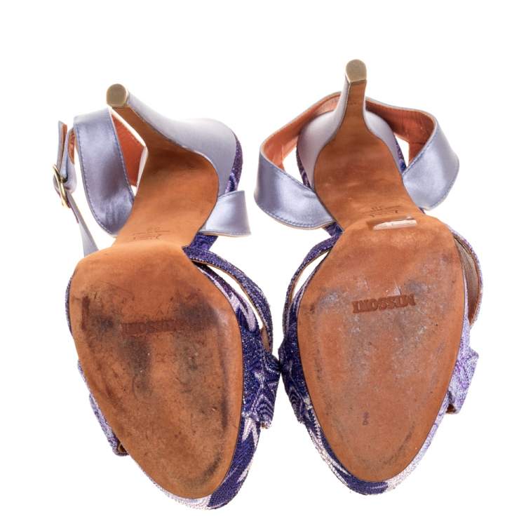 Pre Owned Missoni Purple Lurex And Satin T Strap Platform Sandals Size 38