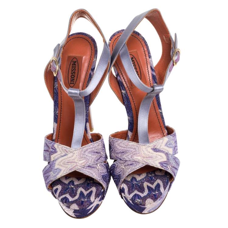 Pre Owned Missoni Purple Lurex And Satin T Strap Platform Sandals Size 38