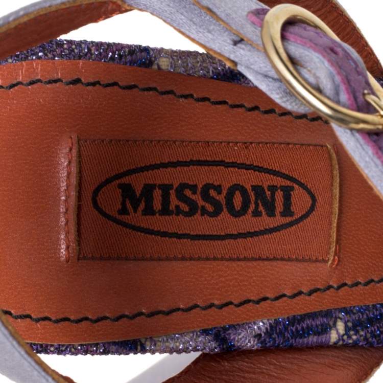 Pre Owned Missoni Purple Lurex And Satin T Strap Platform Sandals Size 38