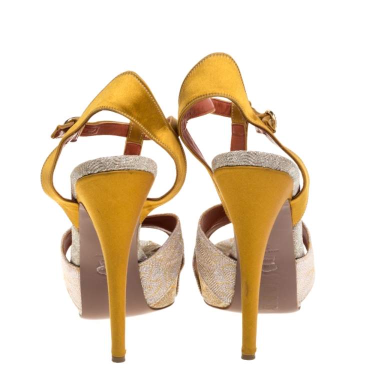 Pre Owned Missoni Multicolor Lurex And Satin Fabric T Strap Platform Sandals Size 38