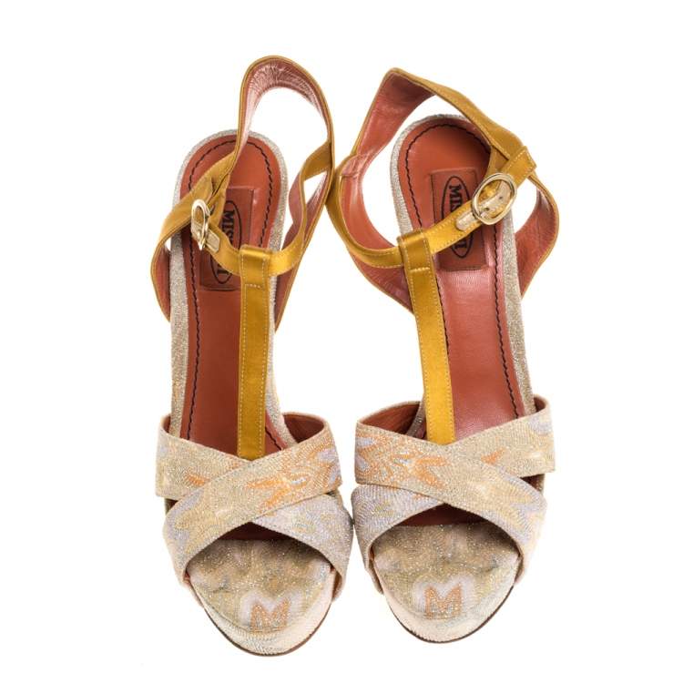 Pre Owned Missoni Multicolor Lurex And Satin Fabric T Strap Platform Sandals Size 38