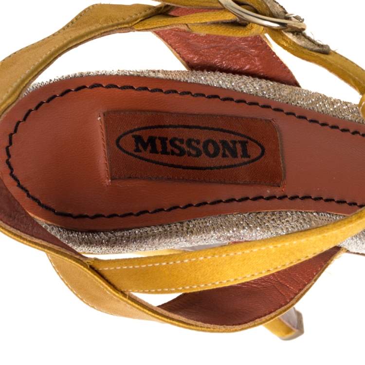 Pre Owned Missoni Multicolor Lurex And Satin Fabric T Strap Platform Sandals Size 38