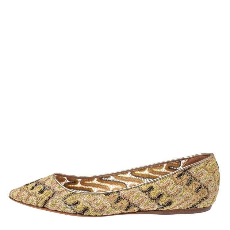 Pre Owned Missoni Metallic Multicolor Fabric Ballet Flats Size 39