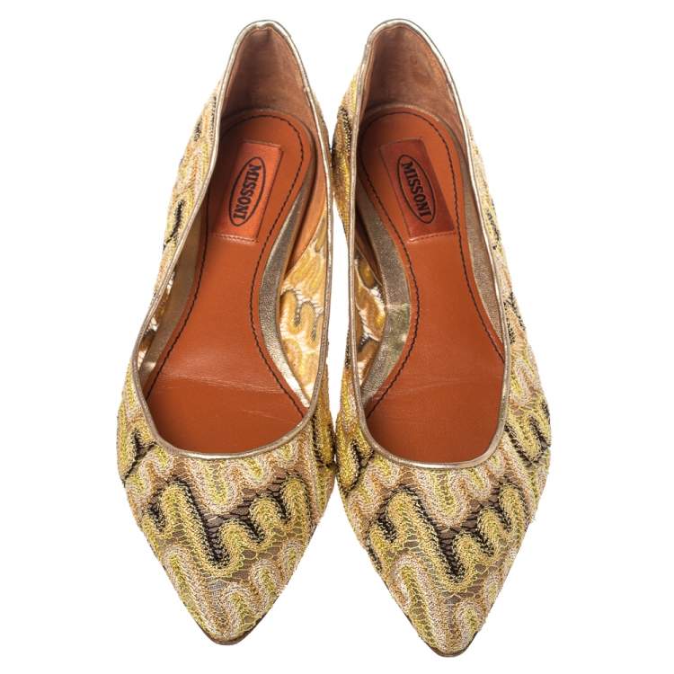 Pre Owned Missoni Metallic Multicolor Fabric Ballet Flats Size 39