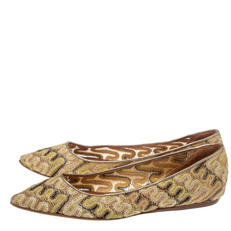 Pre Owned Missoni Metallic Multicolor Fabric Ballet Flats Size 39