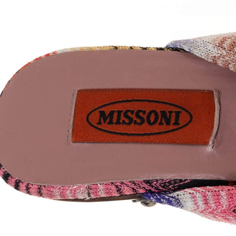 Pre Owned Missoni Multicolor Knit Fabric Knotted Clog Platform Sandals Size 38