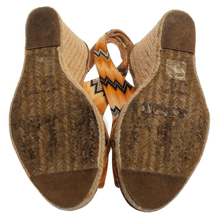 Pre Owned Missoni Orange/Black Knit Fabric Espadrille Wedge Slingback Sandals Size 39
