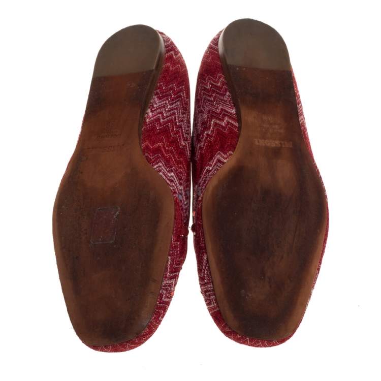 Pre Owned Missoni Red/White Lurex And Jacquard Fabric Embellished Ballet Flats Size 38