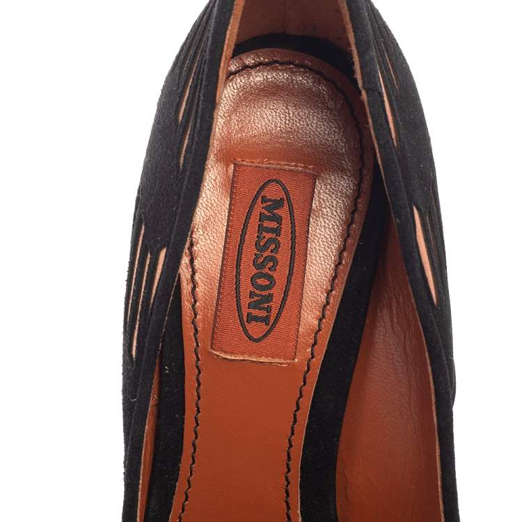 Pre Owned Missoni Black Laser Cut Suede And Pink Satin Round Toe Pumps Size 37.5
