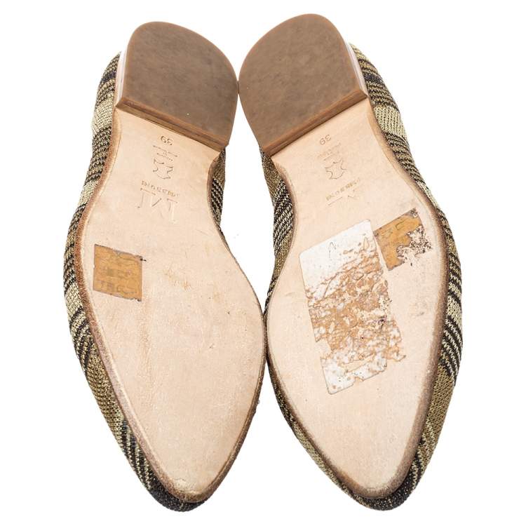 Pre Owned Missoni Metallic And Brown Fabric And Leather Ballet Flats Size 39