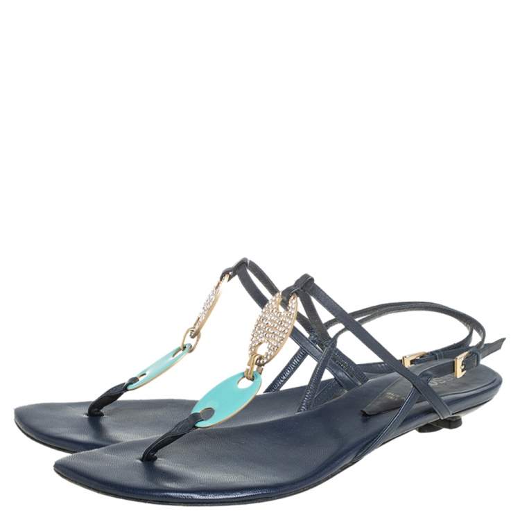 Pre Owned Missoni Blue Leather Thong Sandals Size 37