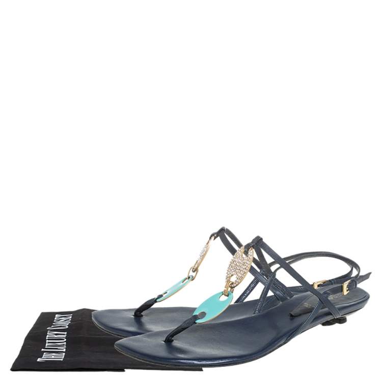 Pre Owned Missoni Blue Leather Thong Sandals Size 37