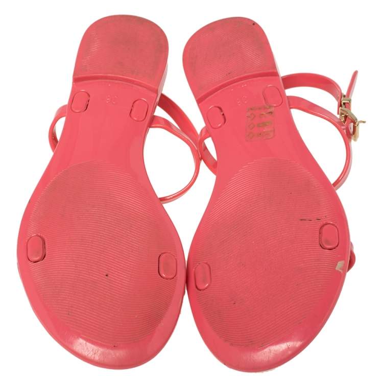 Pre Owned Missoni Pink Rubber Rose Ankle Strap Flat Sandals Size 36