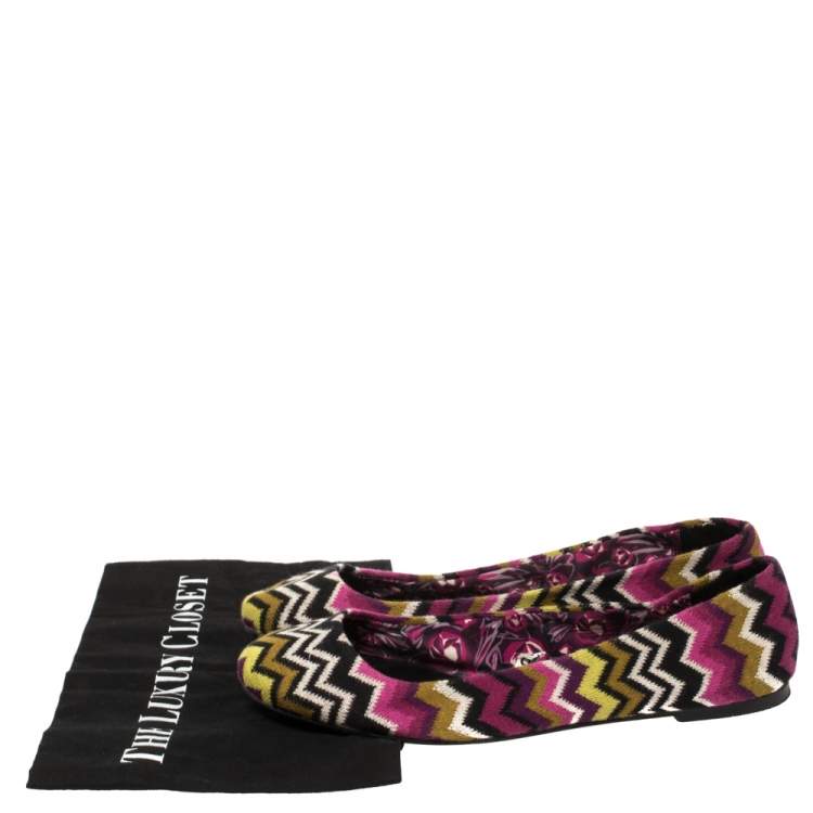 Pre Owned Missoni For Target Multicolor Chevron Knit Fabric Ballet Flats Size 40