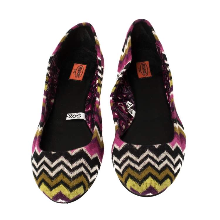 Pre Owned Missoni For Target Multicolor Chevron Knit Fabric Ballet Flats Size 40