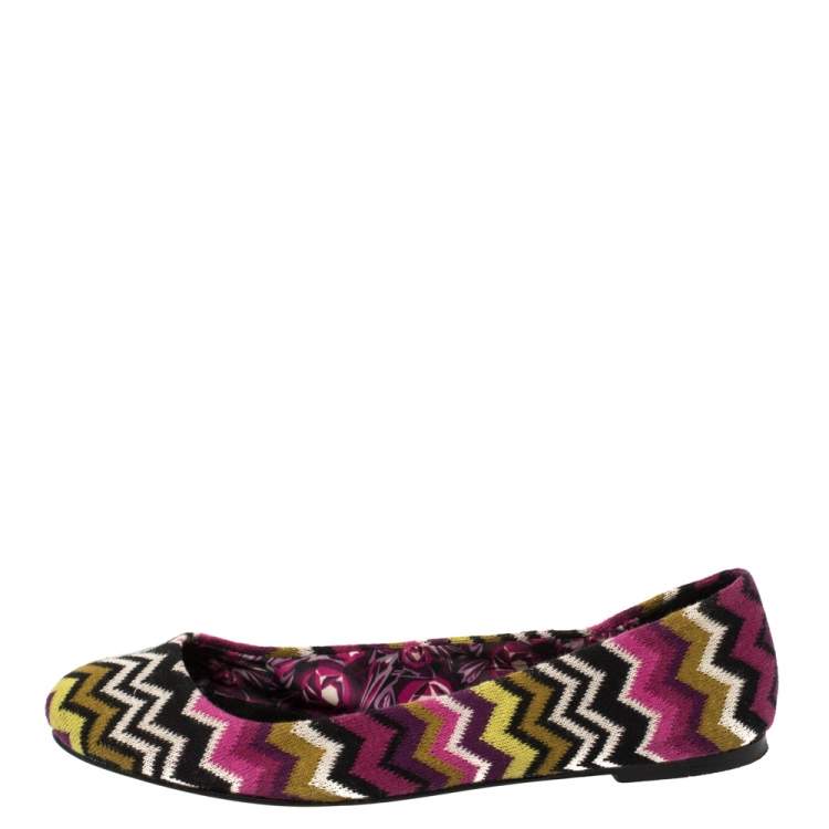 Pre Owned Missoni For Target Multicolor Chevron Knit Fabric Ballet Flats Size 40