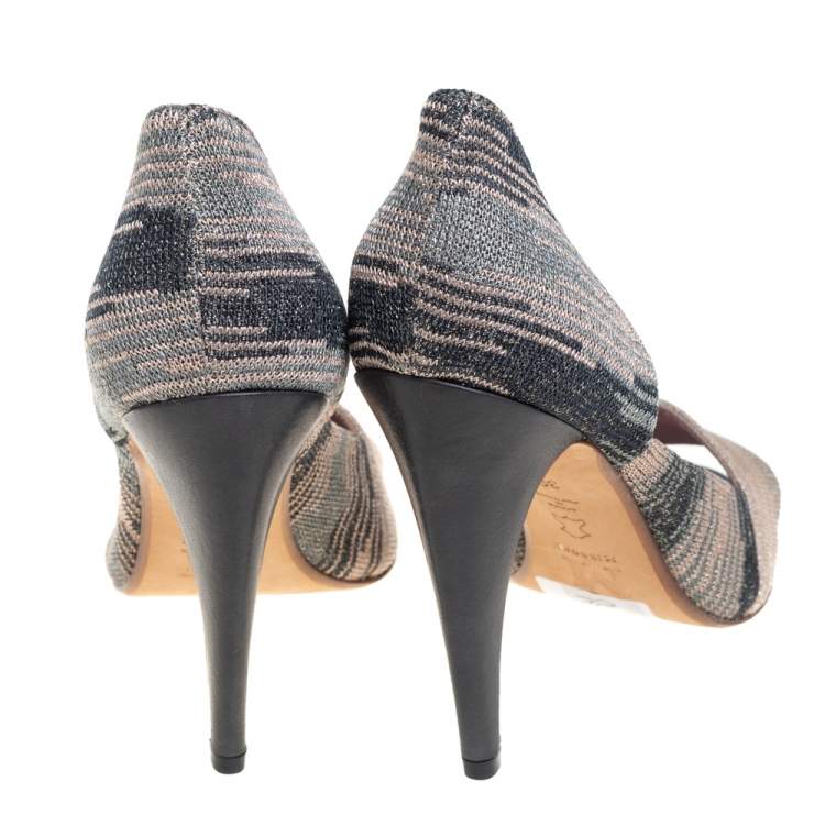 Pre Owned Missoni Multicolor Stretch Knit Fabric Open Toe Pumps Size 39