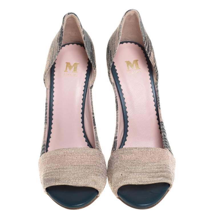 Pre Owned Missoni Multicolor Stretch Knit Fabric Open Toe Pumps Size 39
