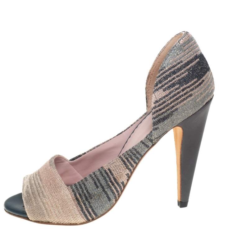 Pre Owned Missoni Multicolor Stretch Knit Fabric Open Toe Pumps Size 39