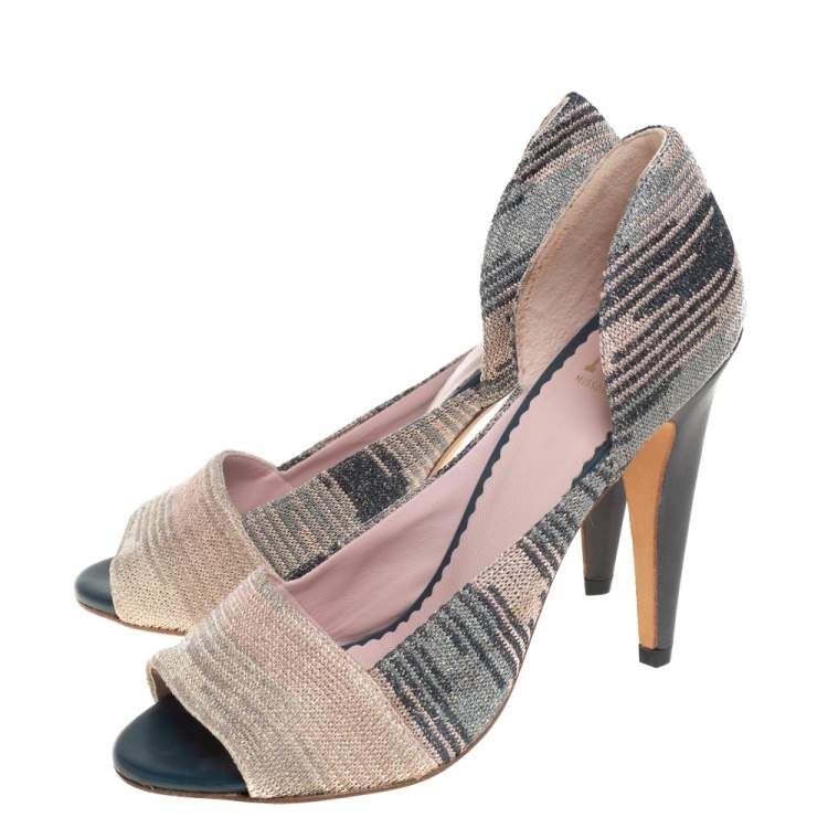 Pre Owned Missoni Multicolor Stretch Knit Fabric Open Toe Pumps Size 39